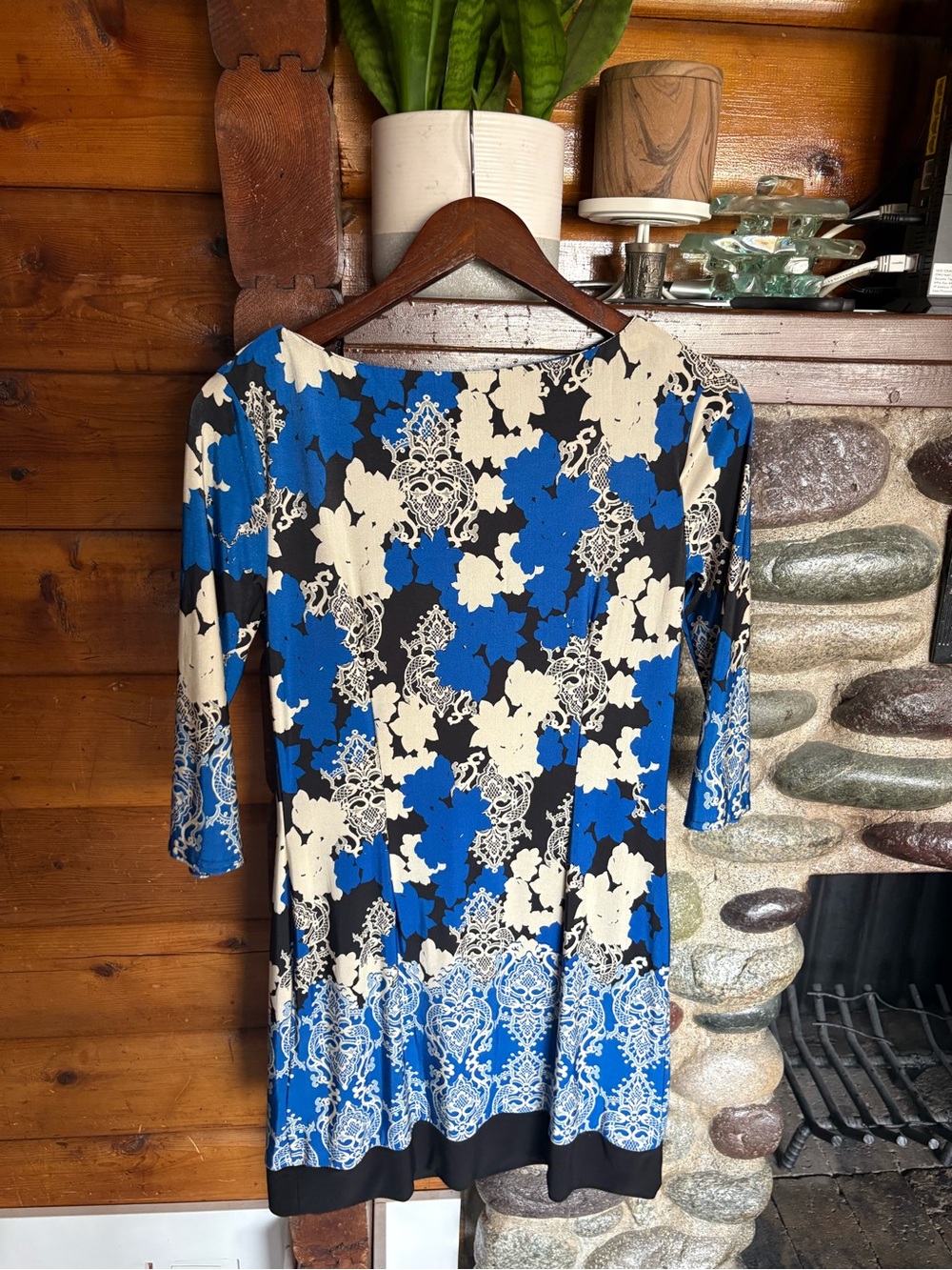 Royal Blue Floral Sheath Dress Stretch Career Wedding Guest Size 6 Office - Picture 7 of 10